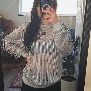 NWOT Adidas silver mesh crew neck top, size S